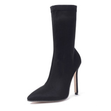 Sexy dress fashion high heel middle calf black stretch boot